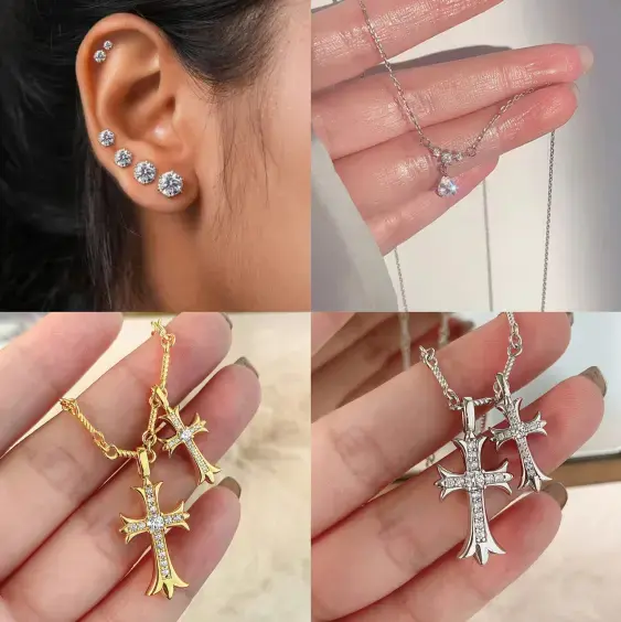 Lymphatic Magnetic Therapy Cross Design Diamond Necklace