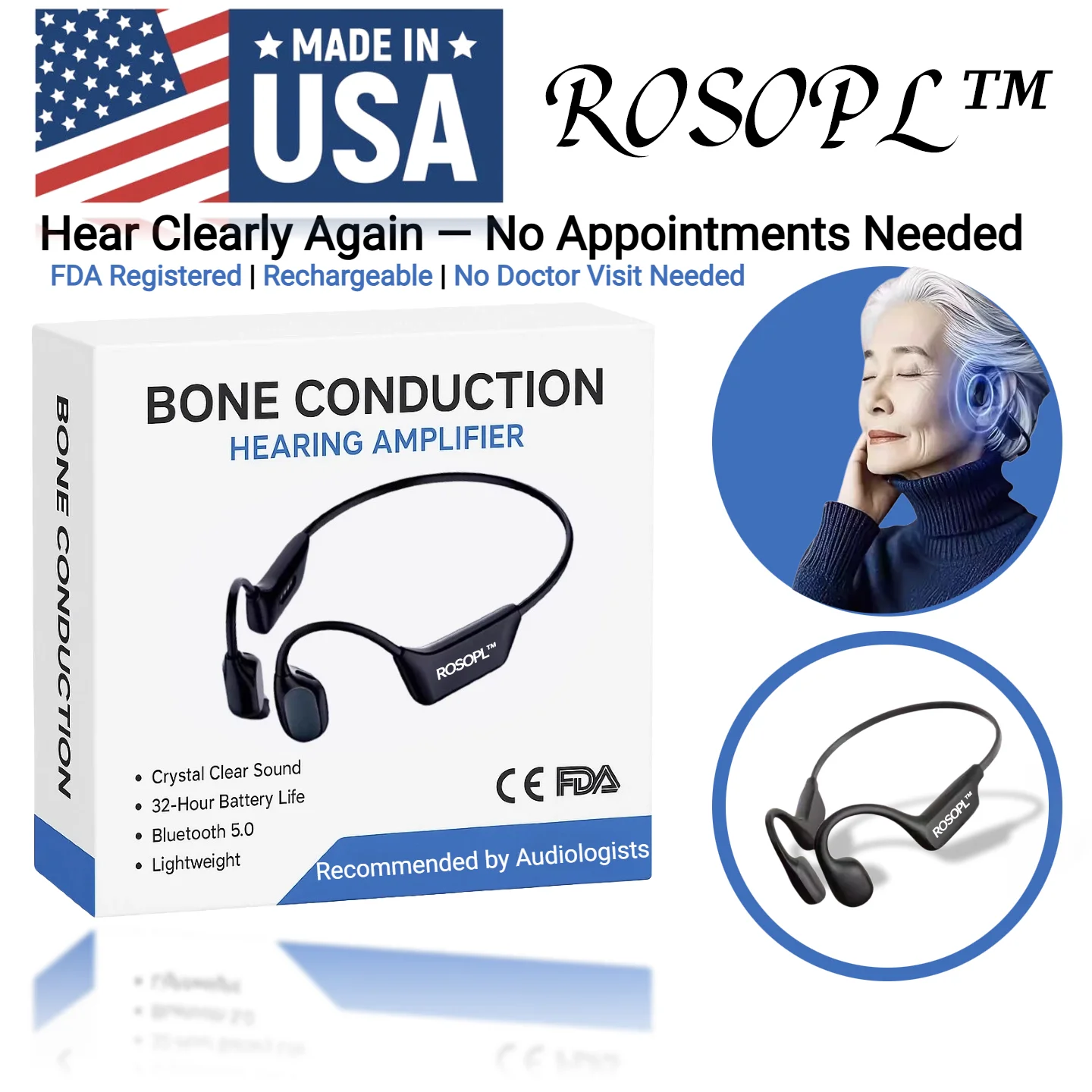 ROSOPL X1 Hear the Joy Again — Smart Bone Conduction Hearing Headphones 1