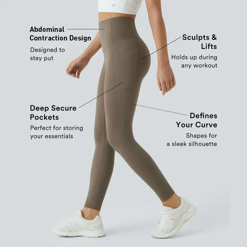 High Waisted Waist Shaping Pocket Shaping Training Leggings - Image 2