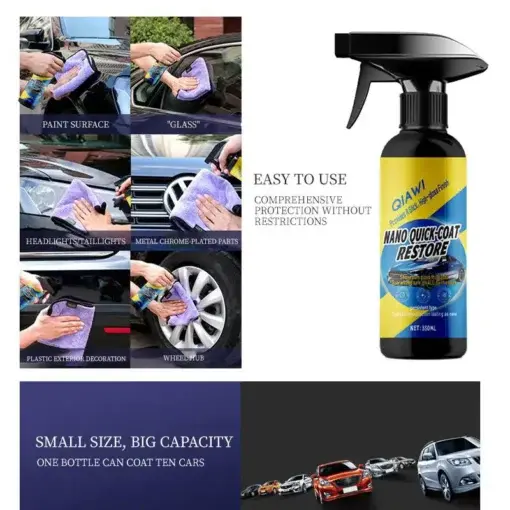 QIAWI Car Nano quick-coat-Advanced Automobile Quick-acting Coating Agent With Dust -Proof and Glazing Effects -Long Lasting Car Showroom gloss that LASTS 350ml - Image 6